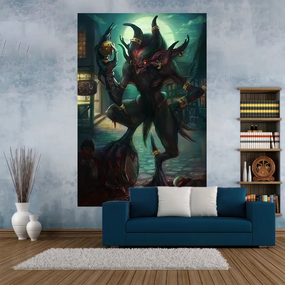 

QdDeco Vampire Warriors Printed Hanging Cloth Monster Tapestries Fantasy Art Dark Room Decoration Bedroom Or Dorm Decorative