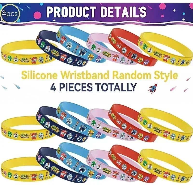 Disney Super Wings Cartoon animation theme bracelet 4pcs Color Sports Silicone Bracelet Toys Party Favors Gift Kit Supplie Kids