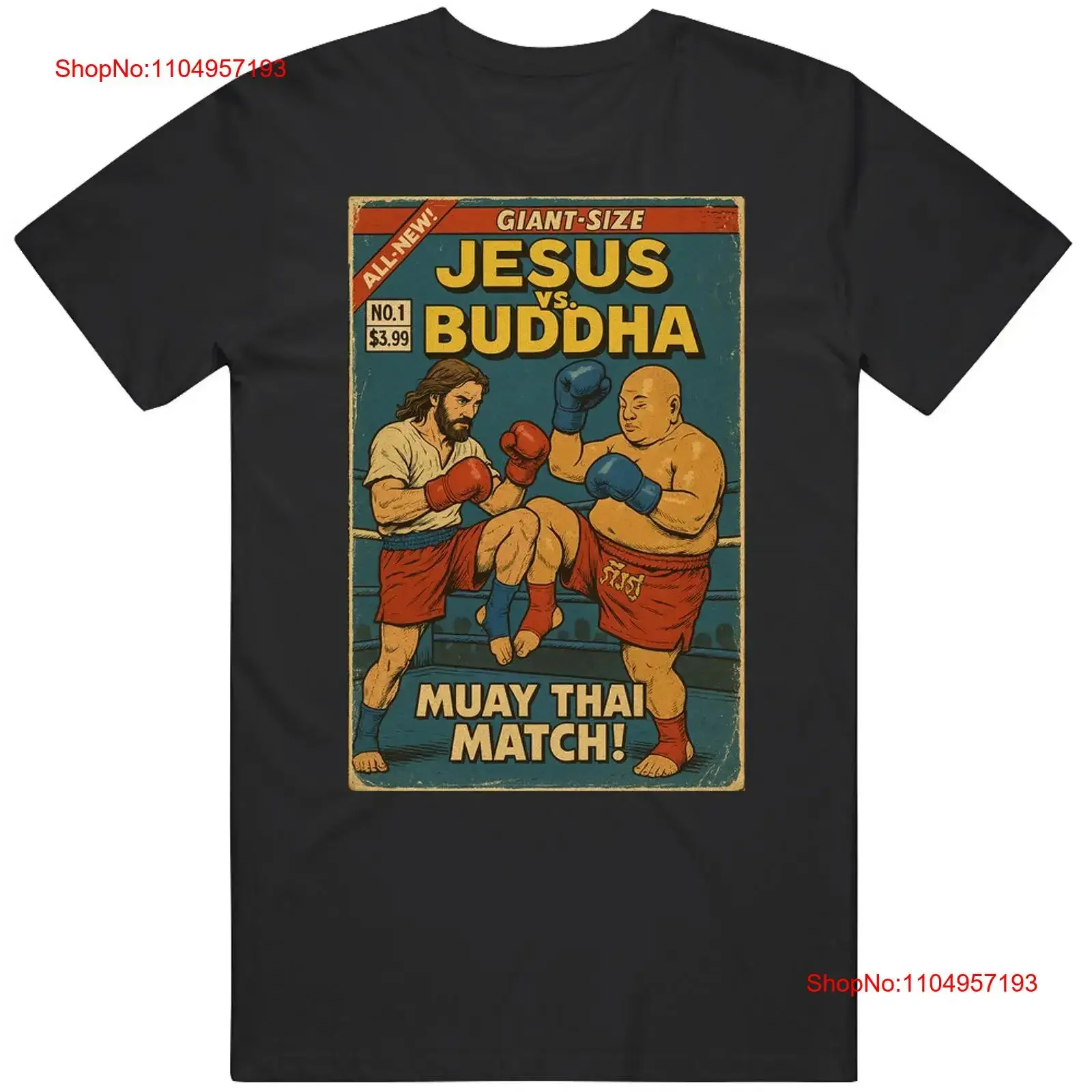 

Jesus Vs Buddha Muay Thai Match Up Comic T Shirt vintage Washed graphic streetwear homme Comfortable Slightly Unisex Soft