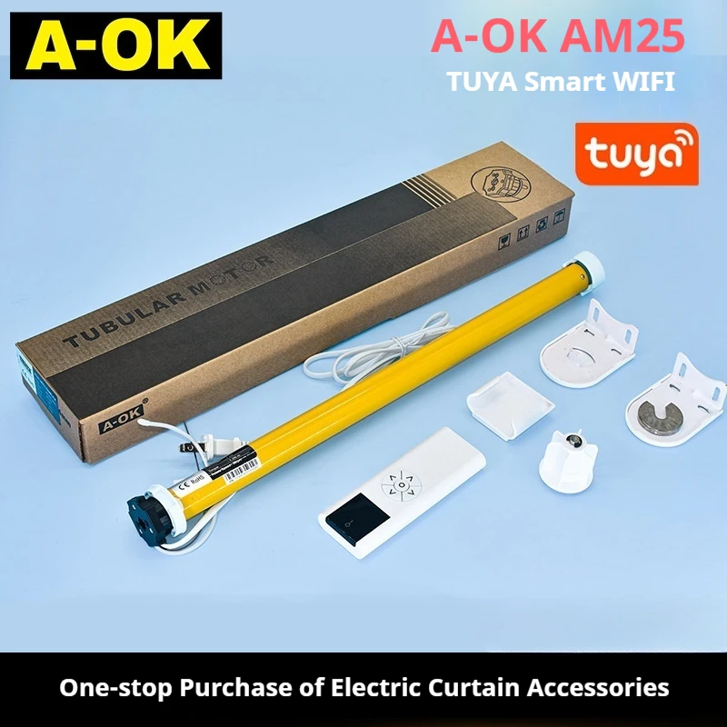 A-OK AM25 Smart Curtain Motorized Roller Shade Tuya APP Wireless Remote Control Home Automation System