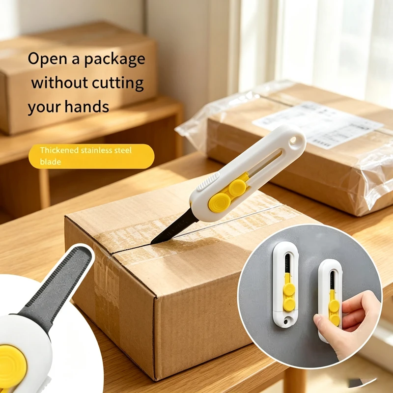 1Pc Magnetic Mini Box Cutter, Retractable Safety Blade, Portable Letter Opener, ABS Material Paper Cutter for Home Office Use
