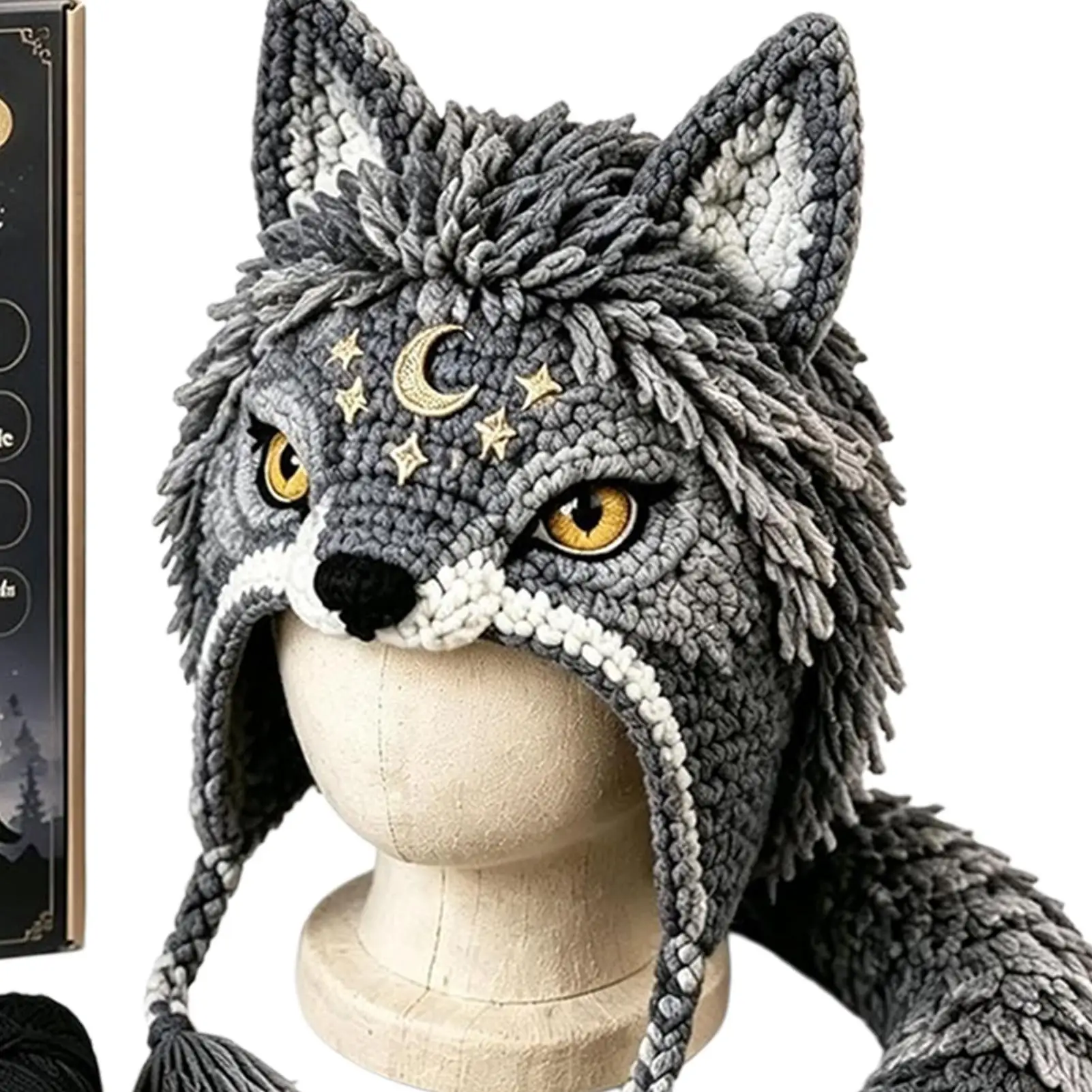 Crochet Bucket Hat Kit Knitted Animal Head Wrap With Step-by-step Guide Crochet Hat DIY Supplies For Adults Teens Seniors Winter