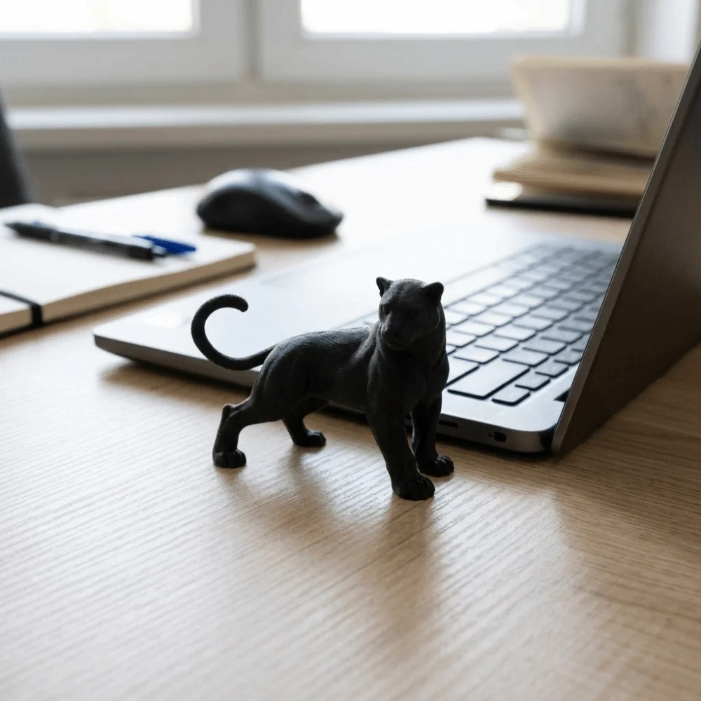 Cool Black 3D Printing Panther Statue Head Turning Muscular Panther Desktop Ornament Tail Up Plastic Leopard Figure Office