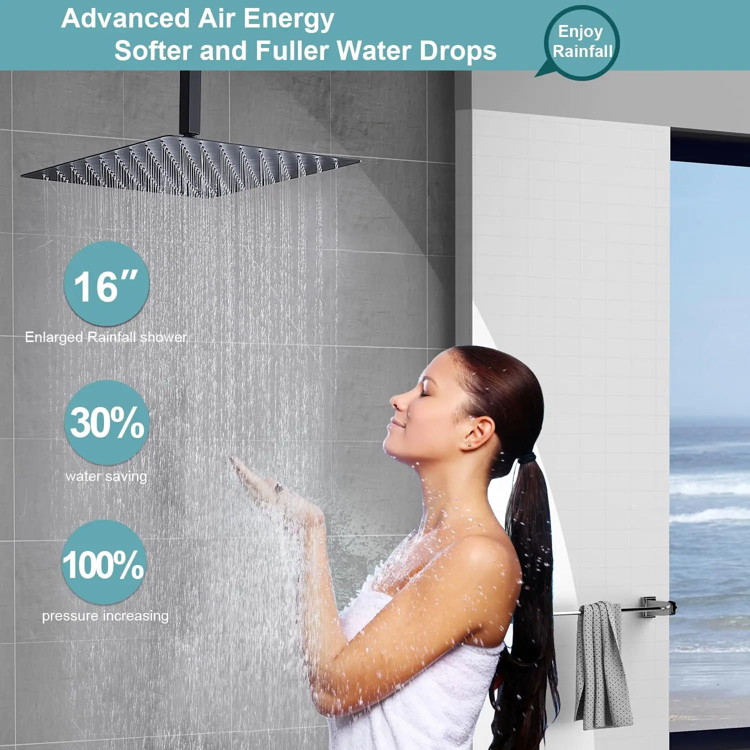 ماتي الأسود 16 بوصة سقف دش المطر رئيس النحاس نظام دش رقمي ترموستاتي مجموعة مع صمام درجة الحرارة الضغط على زر