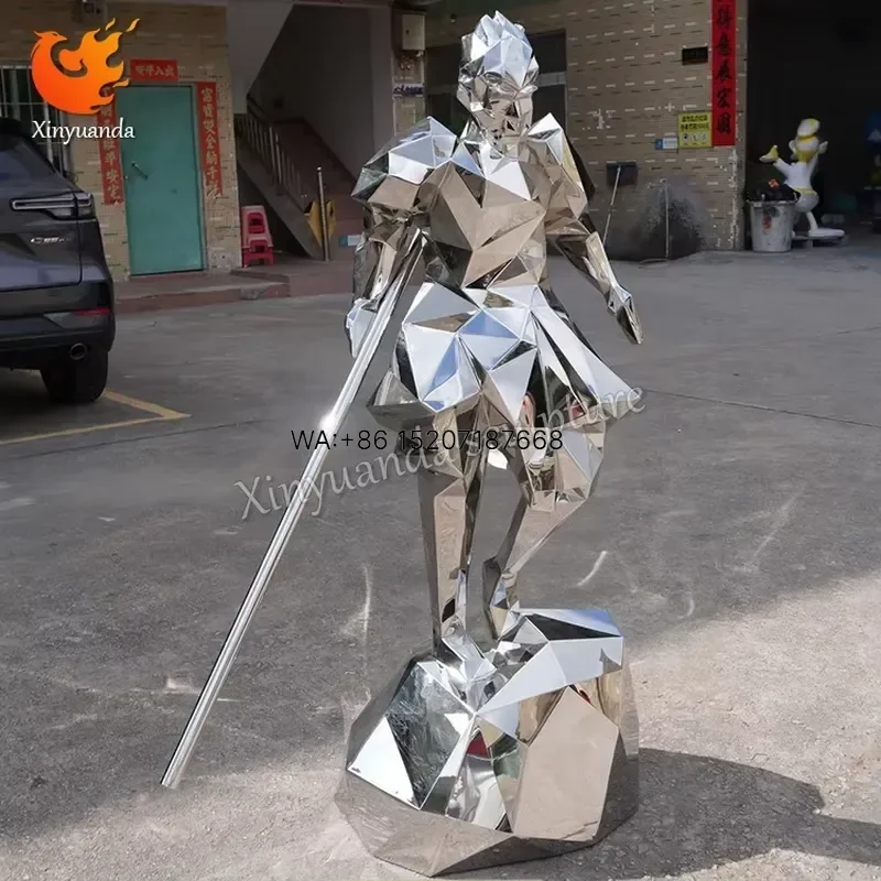 Wmwmnu Modern Large Outdoor Park Landscape Art Installation Polished Stainless Steel Geometric Monkey King Sculpture Metal