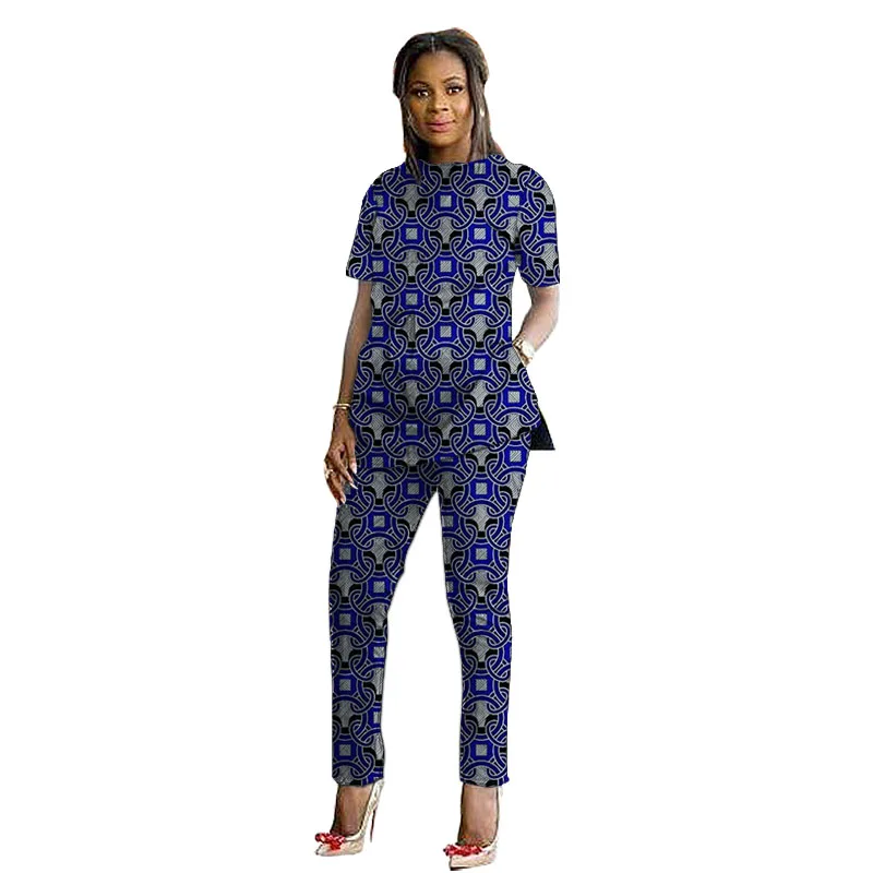 Tailor Made Women's Groom Suit African Print Costume Short Sleeve Tops Patch Trousers Customizable Party Kanga Clothing