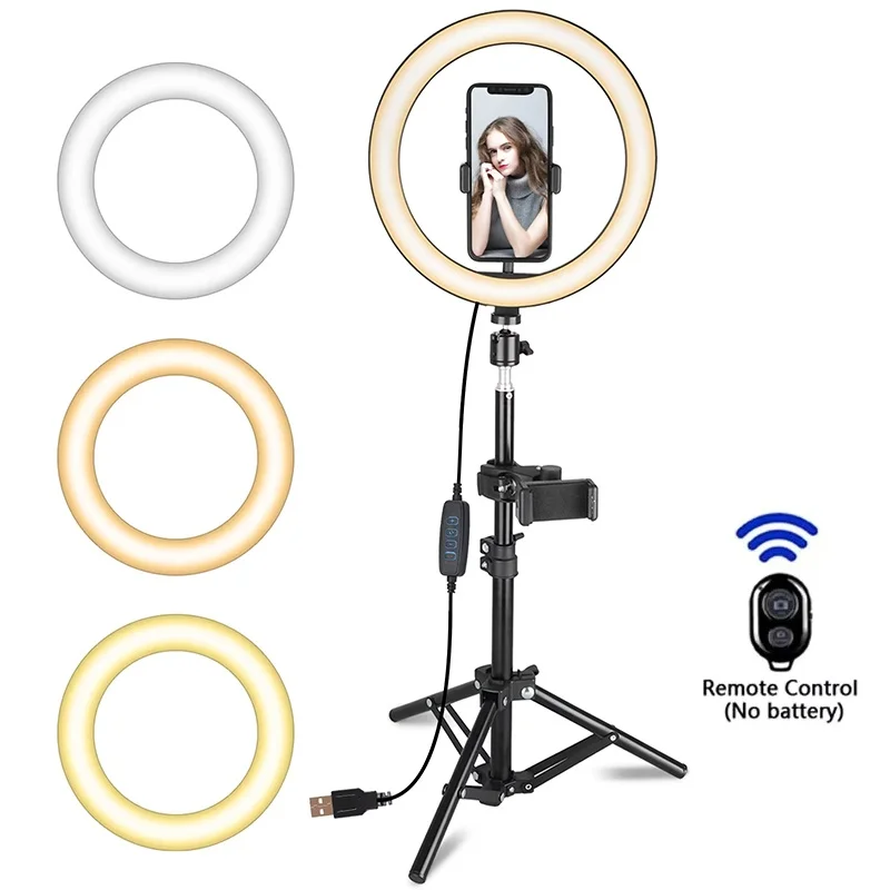 Anillo de luz LED para selfies de 16/26/33 cm, regulable, lámpara de anillo para fotografía, control remoto, luz de relleno para video en vivo con teléfono