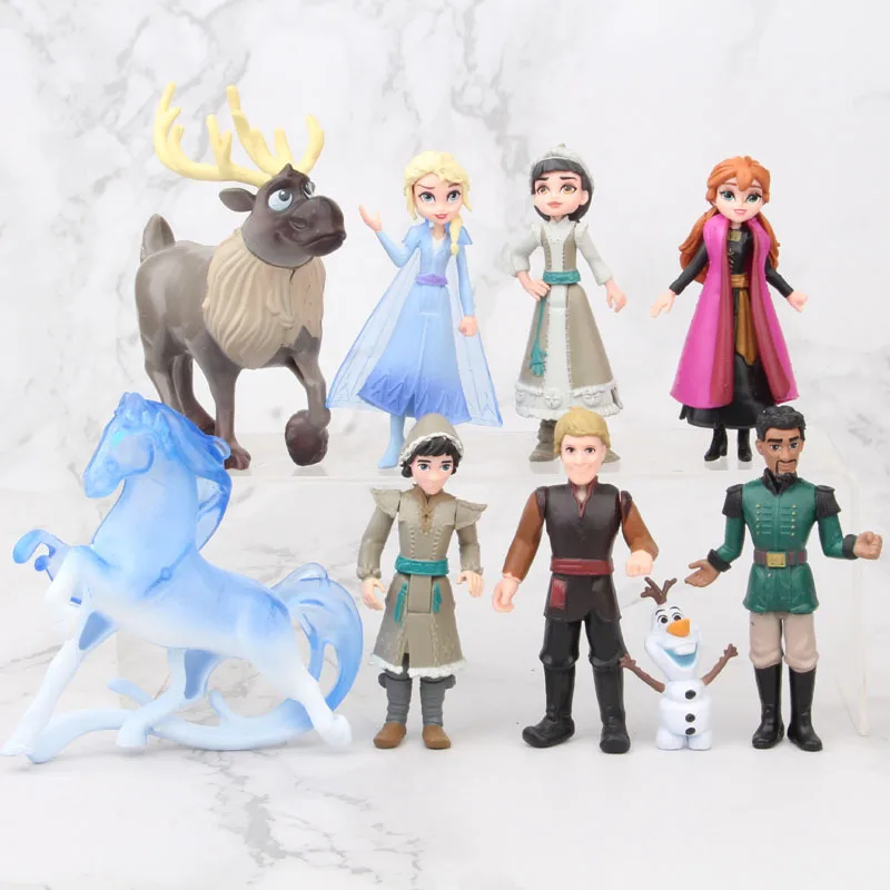 9pcs Disney Frozen 2 Snow Queen Elsa Anna Action Figure Olaf Kristoff Sven Anime Decor Doll Kids Adorable Hobby Toy Girls Gifts