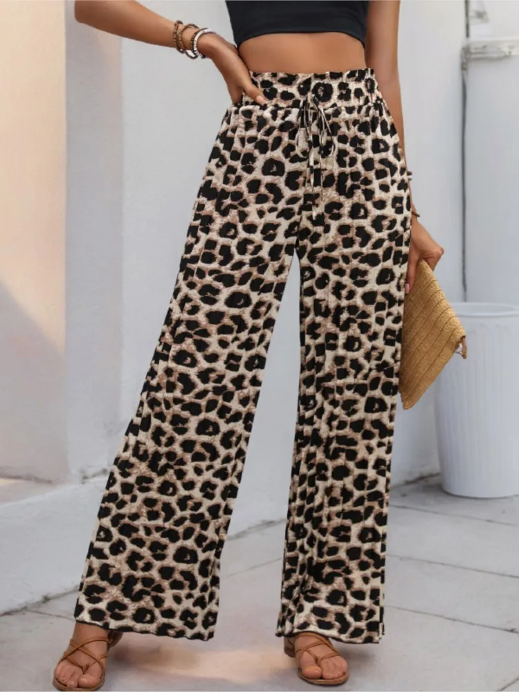 

Women's Clothing Casual Pants Fashionable Personalized Leopard Print All-match Wide Leg Pants Comfortable Simple Style Commuting