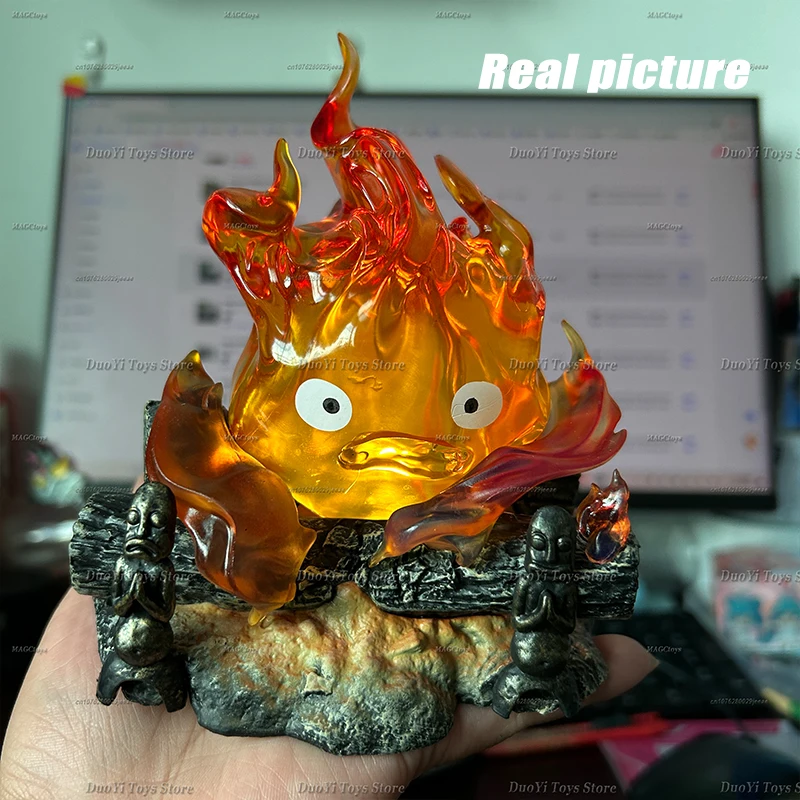 12cm Calcifer Anime Figure Pvc Luminous Model Action Figure Breathing Lamp GK Model Toys Collection Home Decoration Gifts
