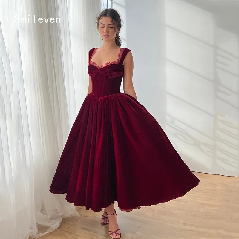 

Smileven Элегантное бордовое платье трапециевидной формы для выпускного вечера на тонких бретельках вечерние платья с аппликацией Милое платье для особых случаев по индивидуальному заказу 2026