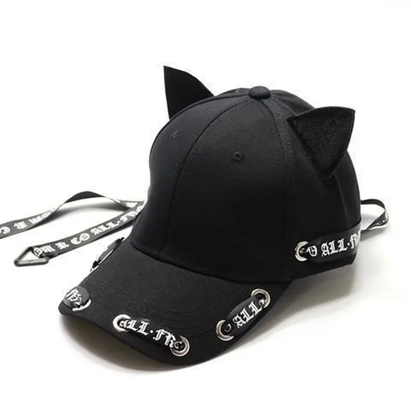 Punk Long Strap Cap Unisex Cat Ears Baseball Caps Women Streamer Cap Men Baseball Cap Brand Designer Caps Hip Hop Baseball Cap