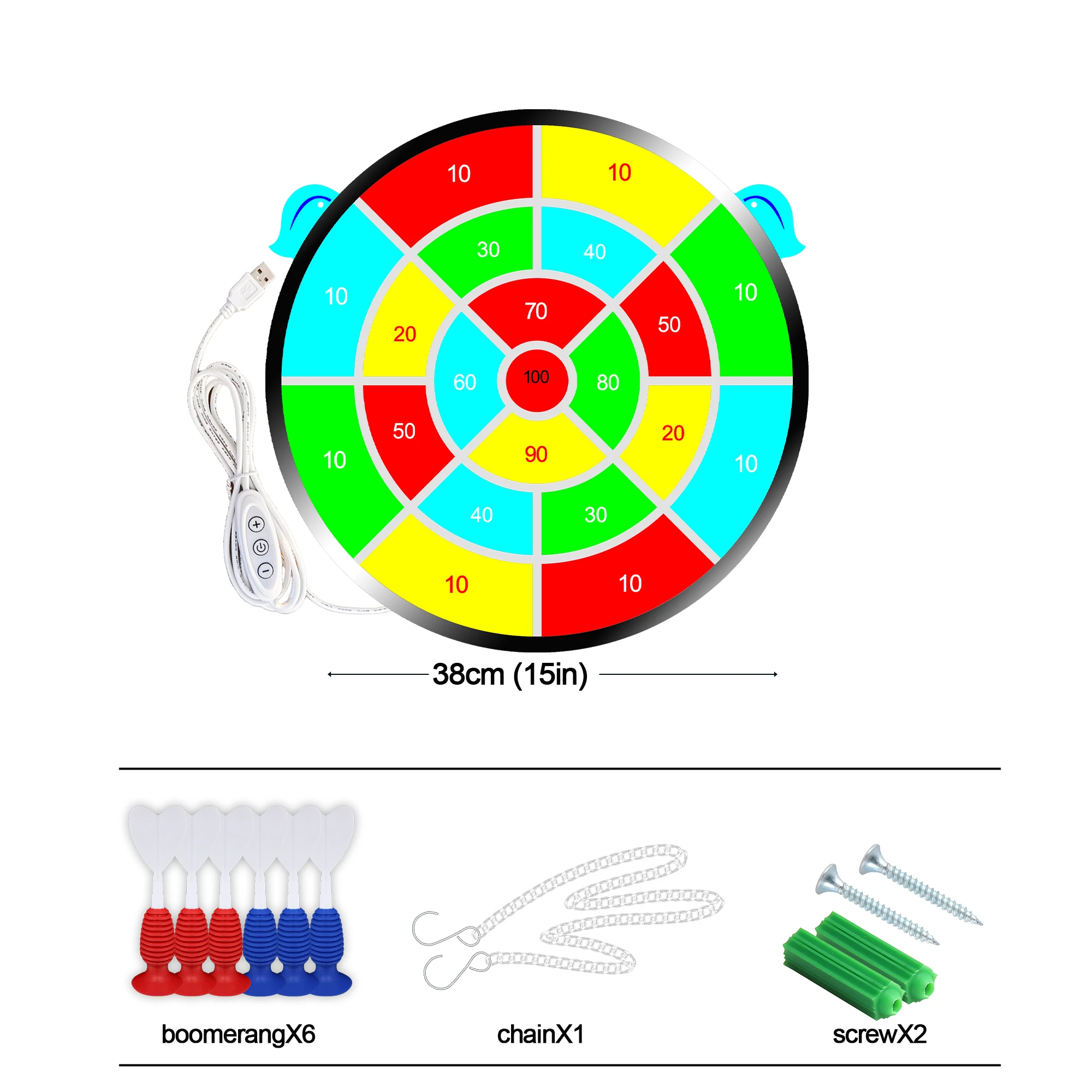 

15inch LED Illuminated Acrylic Dartboard Surround with Fixing Kit And 6 Sucker Darts - Lighted Dart Board Protection System