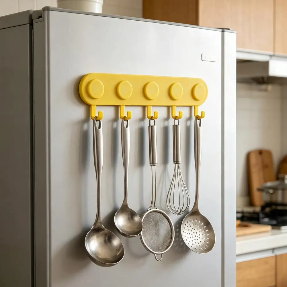 Magnetic Hook Rack 5 Integrated Hooks Strong Magnetism No Drilling Easy Install Organizer For Keys Masks Bags Hats