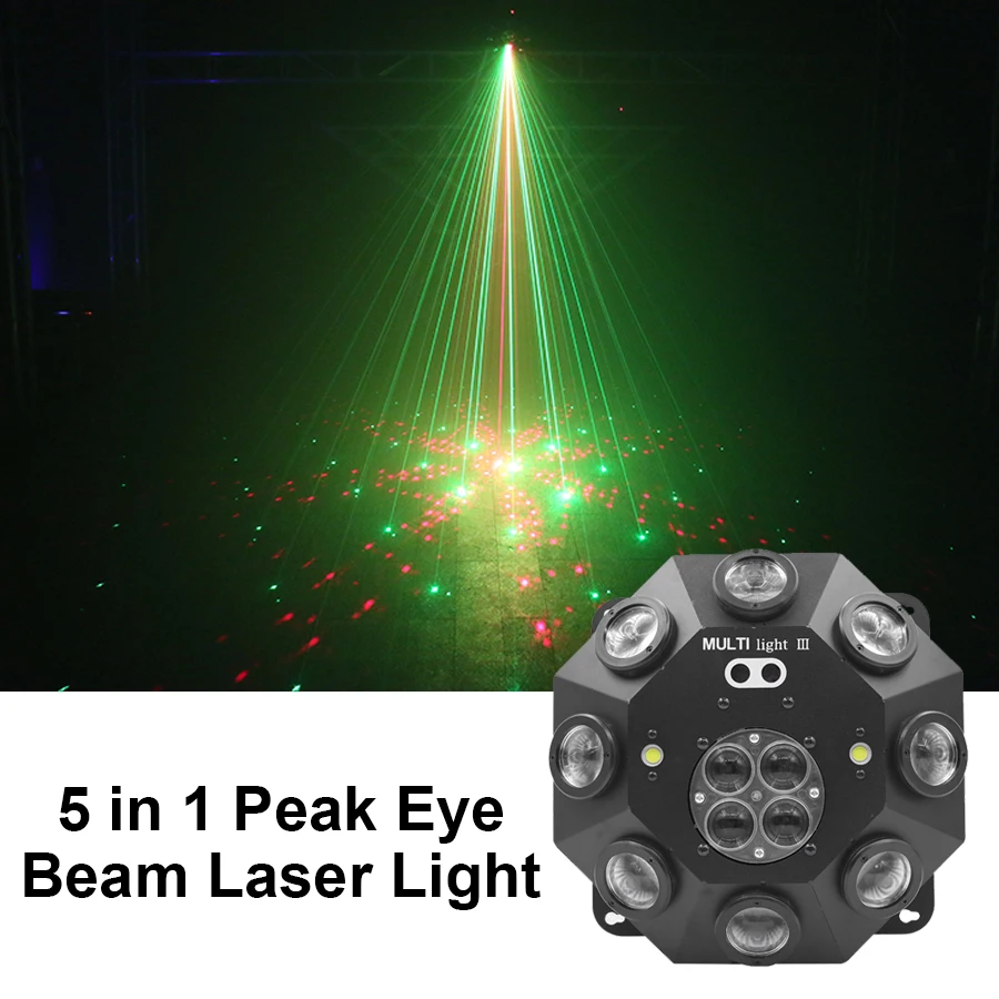 5 in 1 LED Projector Stage Effect Laser Beam Strobe Flash DMX512 Bee Eye DJ Disco Bar Party Music Light