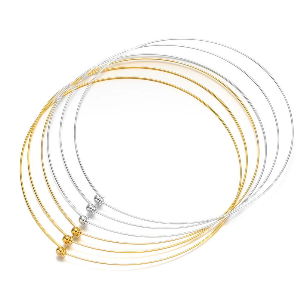 

1 Piece 304 Stainless Steel Wire Collar Choker Necklace Round with Removable Ball End Cap Handmade DIY Jewelry Making 45cm Long