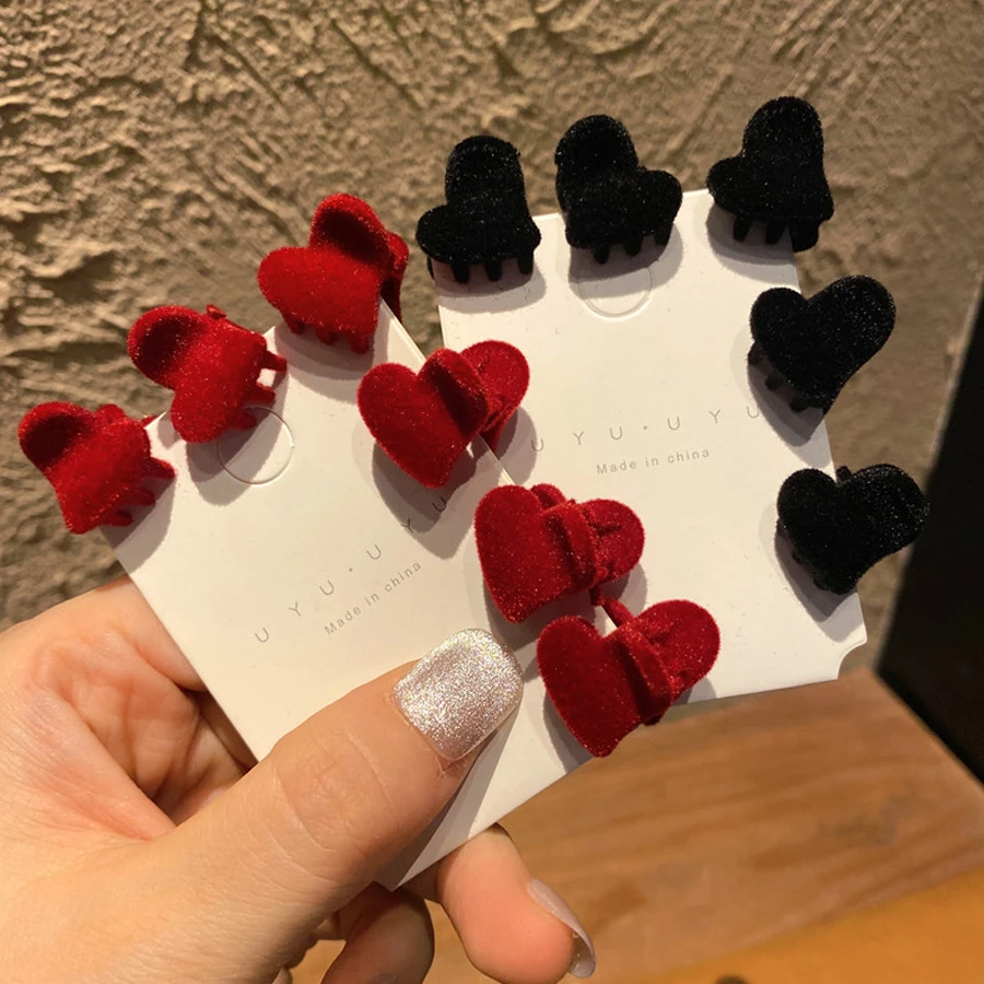 10Pcs/lot Matte Heart Shape Red Black Mini Hair Claws Clip Crab Baby Girls Plastic Women Barrettes Styling Accessories