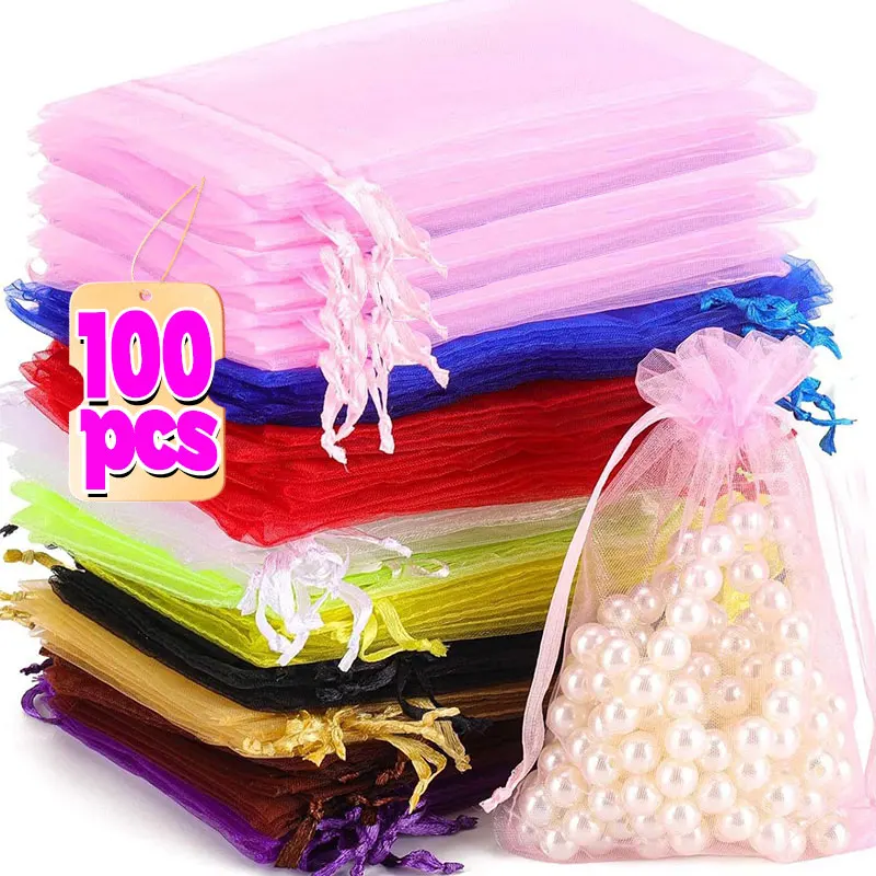 

10/100pcs Pink Organza Bag Packing Bag Sachet Organza Gift Bags for Jewelry Wedding Party Decor Drawstring Pouche
