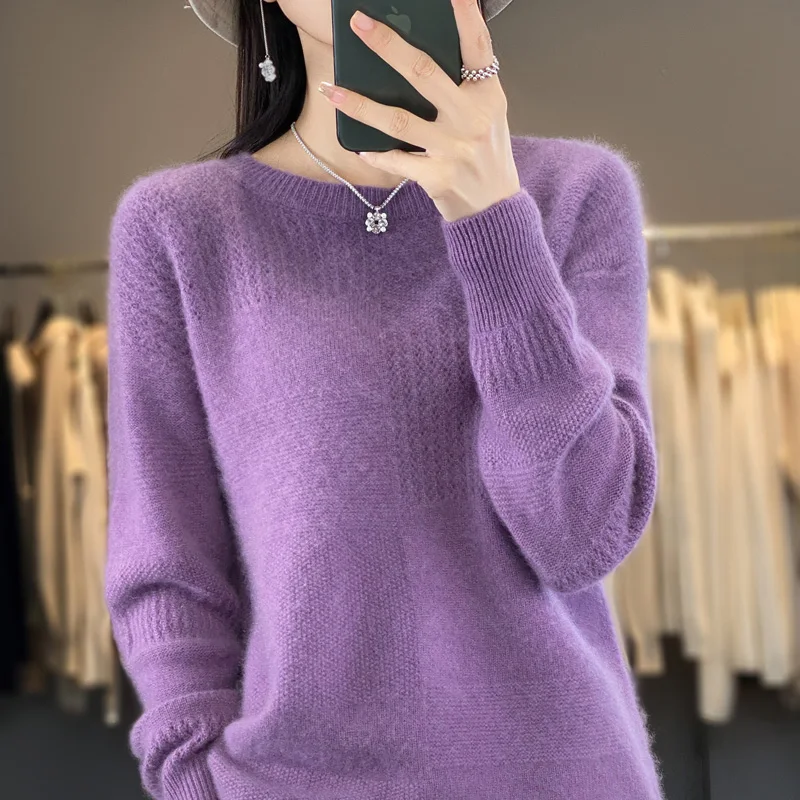 

100% Wool Cashmere Sweater Women's O-Neck Pullover Casual Knitted Solid Color Top Autumn/Winter Women's Jacket Korean Fashion