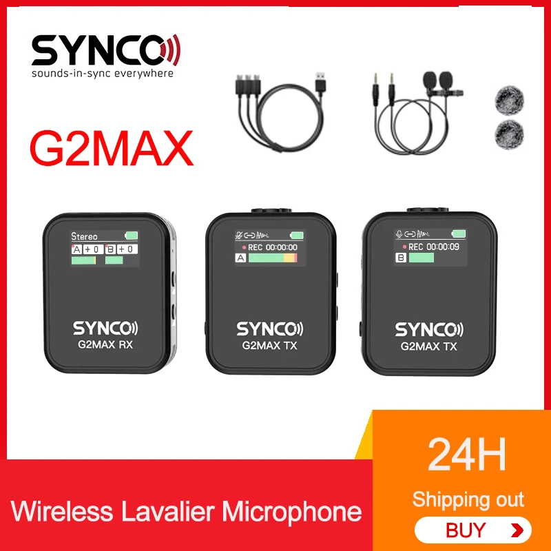 Synco G2 A2 MAX Wireless Lapel Microphone for Video Streaming Studio Recording Equipment Audio Mic for PC Camera Smartphone