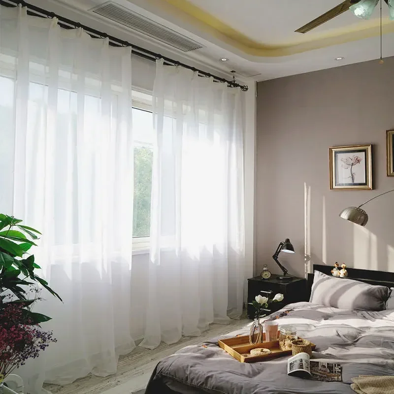 White Tulle Sheer Curtains for Living Dining Room Bedroom Yarn transparentes Voile door screen windows screens blind