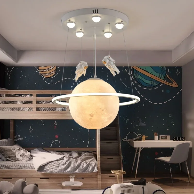 New astronaut lunar chandelier children's bedroom lamp boy's room lamp cartoon creative personality planet lamp