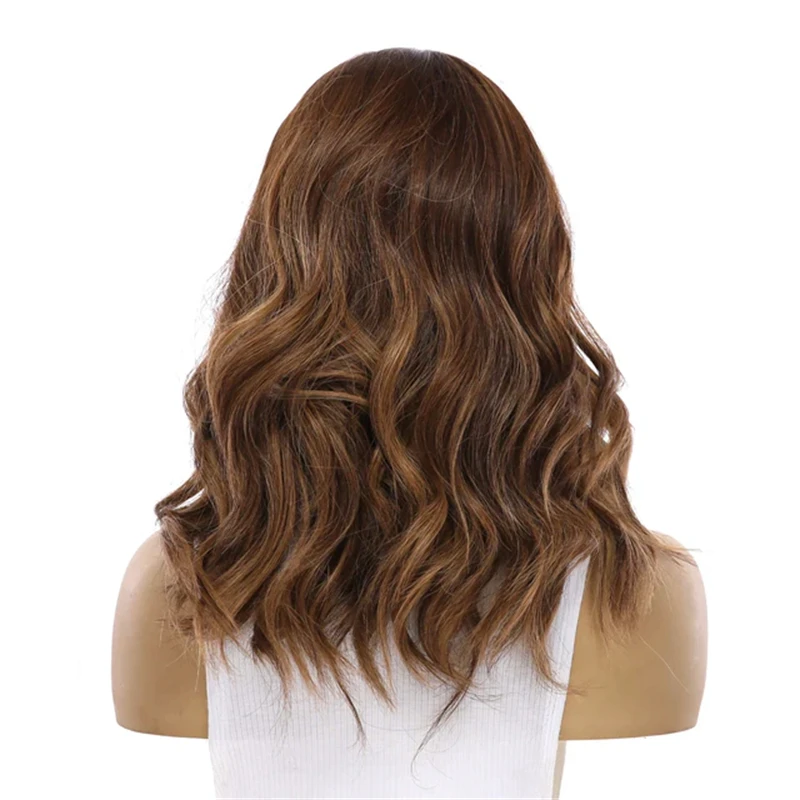 14 Inch Ombre Chocolate Brown Balayage Luxury Synthetic Lace Front Wig Short Wave Bob High Quality Wig For White/Black Women
