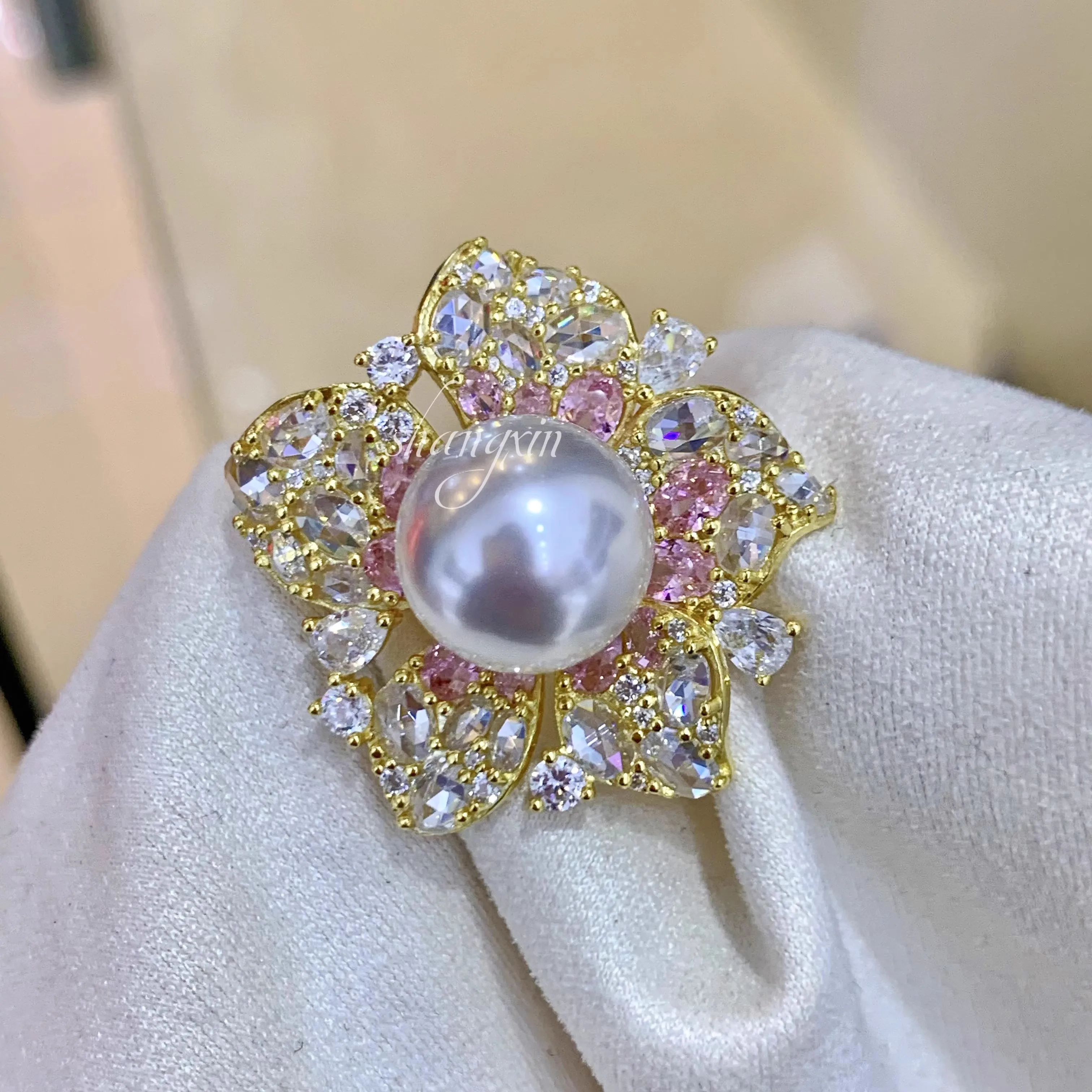 

MeiBaPJ 11 мм натуральный круглый белый жемчуг циркон цветок кольцо DIY 925 серебряный держатель установка изысканные свадебные украшения для женщин