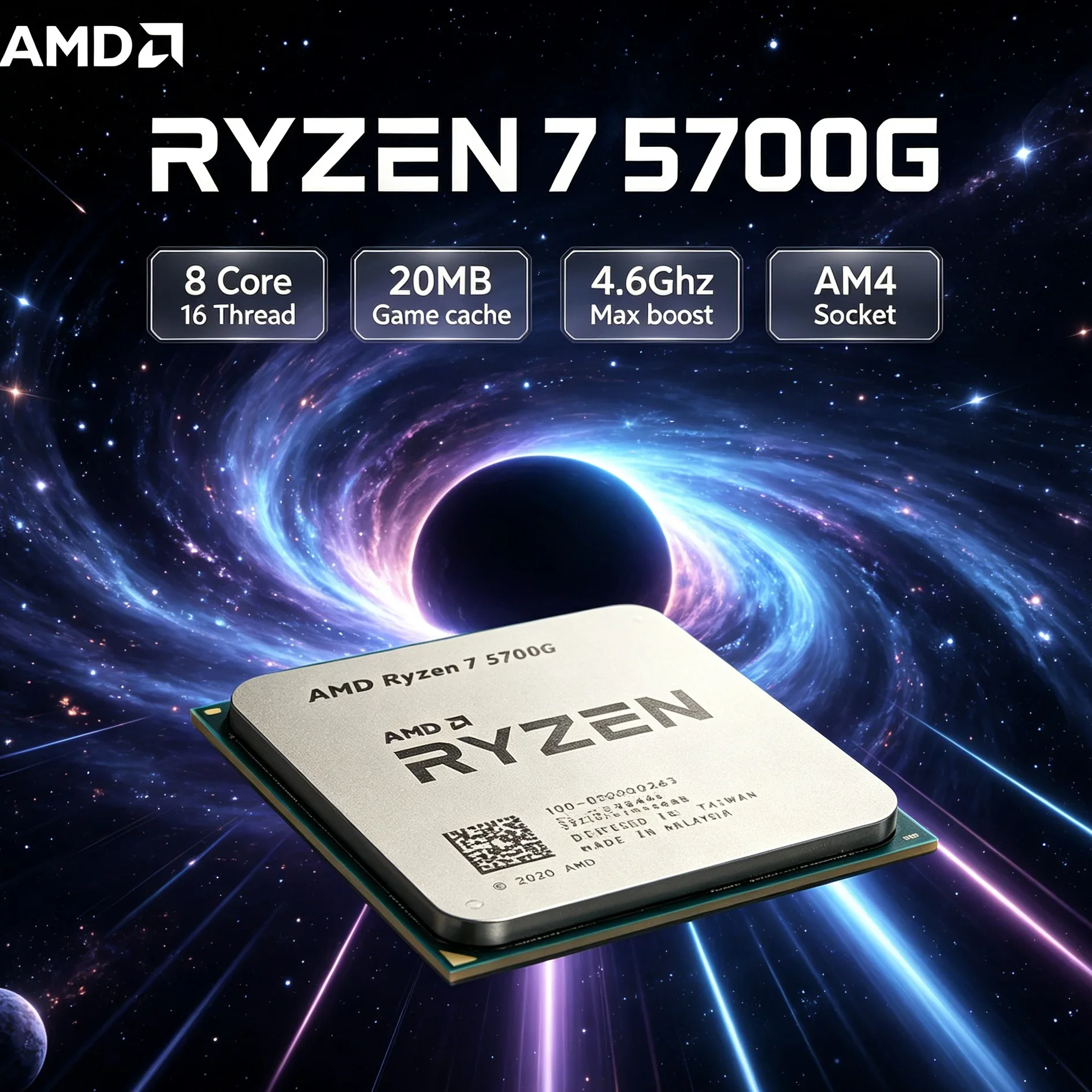AMD Ryzen 7 5700G AM4 CPU Upgrade Path, 8-Core 16-Thread 4.6GHz Boost 65W DDR4 Desktop APU, Without Cooler