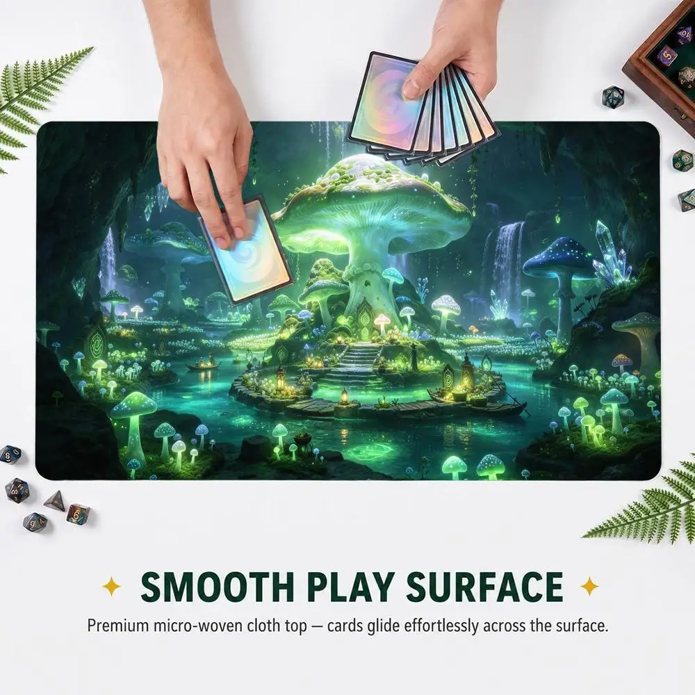 Magical Mushroom Cave TCG Gaming Mouse Pad Extended Card Desk Mat Stitched Edge Non‑Slip Keyboard Mat For Home Office CP GameMat