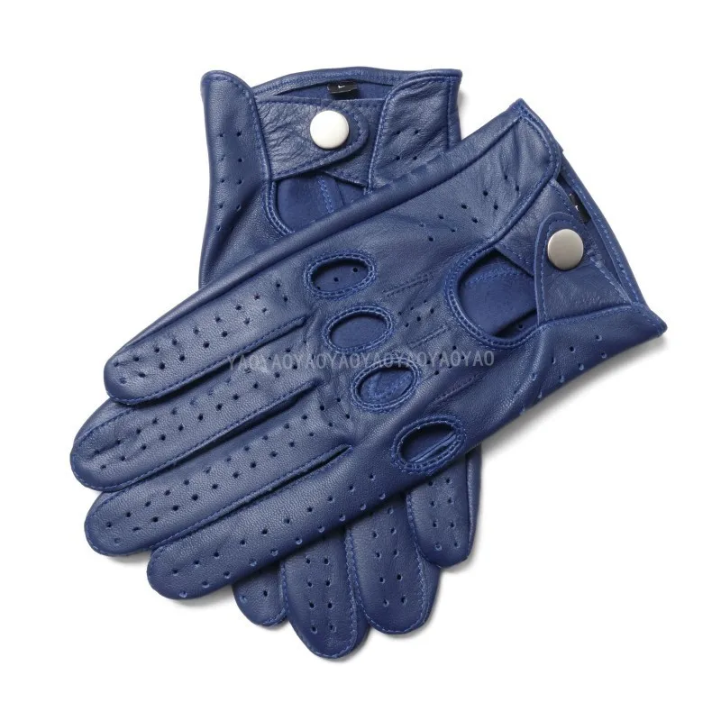 Male Spring 2024 New Leather Gloves Men Top Quality Pure Goatskin No Lining Unlined Breathable Driving Full Finger Mittens