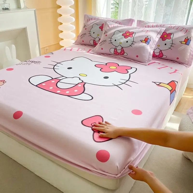 

Sanrio Melody Cinnamoroll Hello Kitty Fitted Sheet Without Pillowcase Cartoon Nonslip Mattress Cover Soft Comfortable Bedding