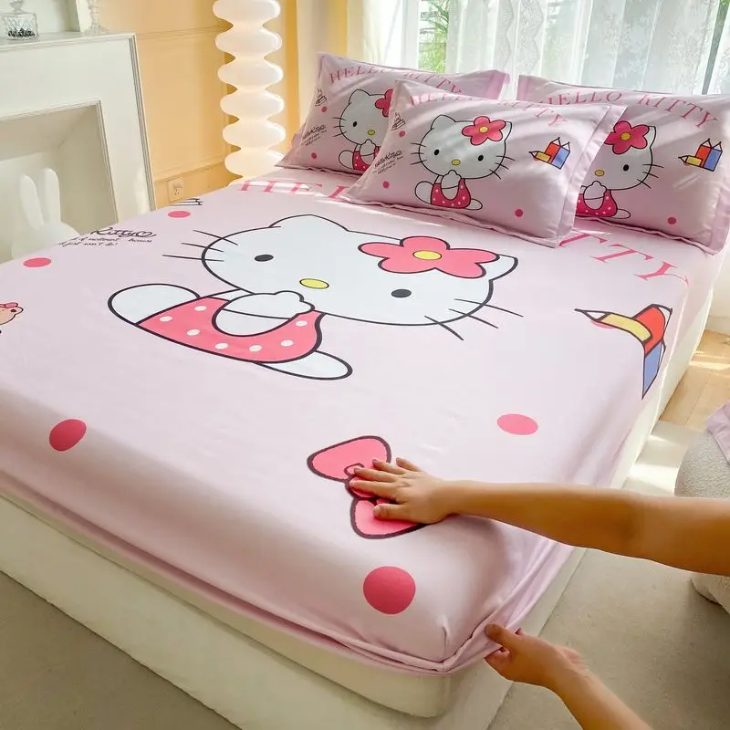 Sanrio Melody Cinnamoroll Hello Kitty Fitted Sheet Without Pillowcase Cartoon Nonslip Mattress Cover Soft Comfortable Bedding