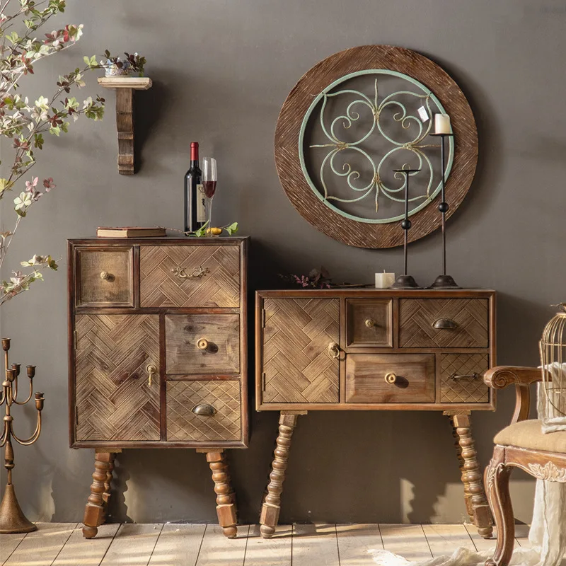 

American retro solid wood chest of drawers, living room and bedroom multi-functional high and low chest of drawers