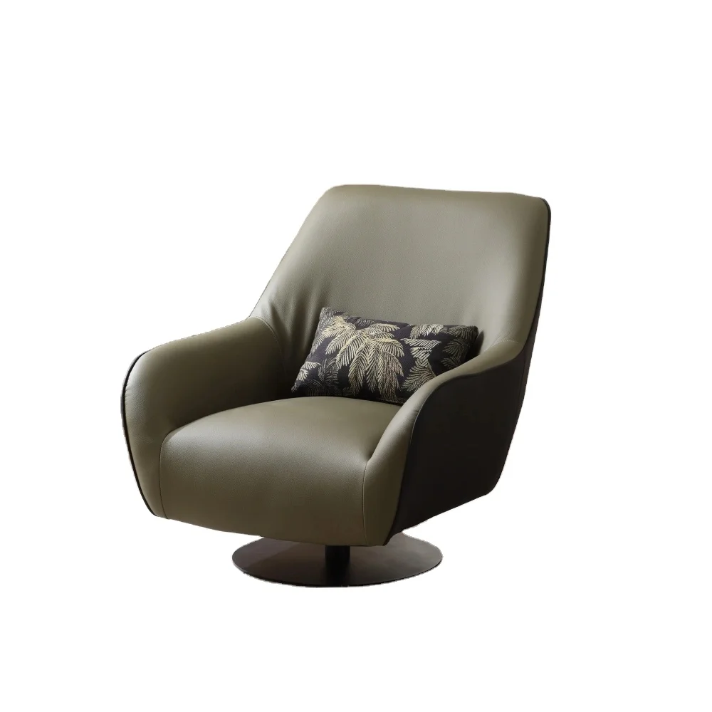# Luxury Envelope-Shaped Leather Swivel Chair, Contrast-Color Detail for Stylish Bedroom/Living Room