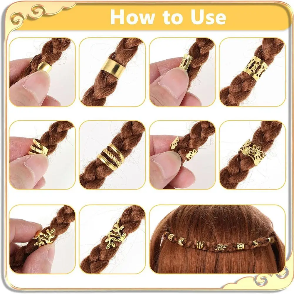 40 قطعة/المجموعة الذهب/الفضة الشعر مجوهرات ل الضفائر اكسسوارات الجوف خارج خواتم الشعر للشعر المجدل قابل للتعديل خواتم الشعر الأصفاد