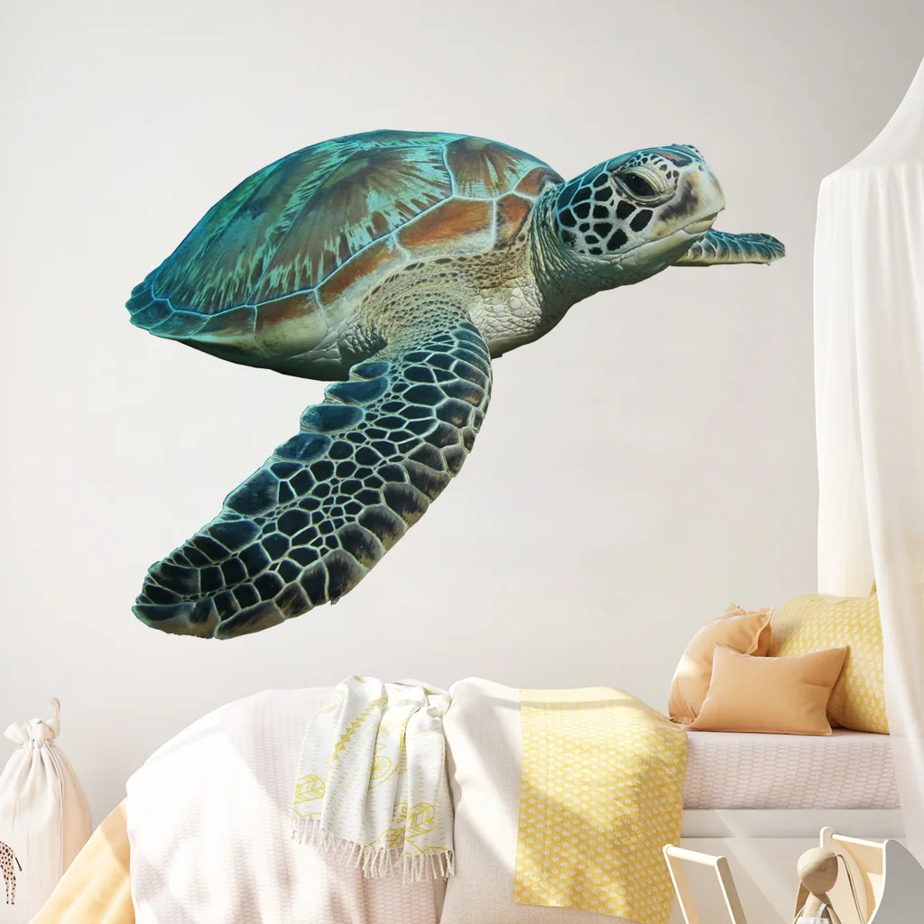 C42# Sea Turtle Wall Sticker Bathroom Living Room Background Decorations Wallpaper Creative Animals Self Adhesive Stickers