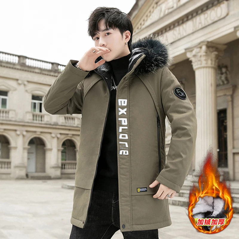 

2025 Winter Men's Long Cotton Lined Jacket Autumn Classic Trend Long Windbreaker Men's Casual Loose High-quality Hooded Jacket