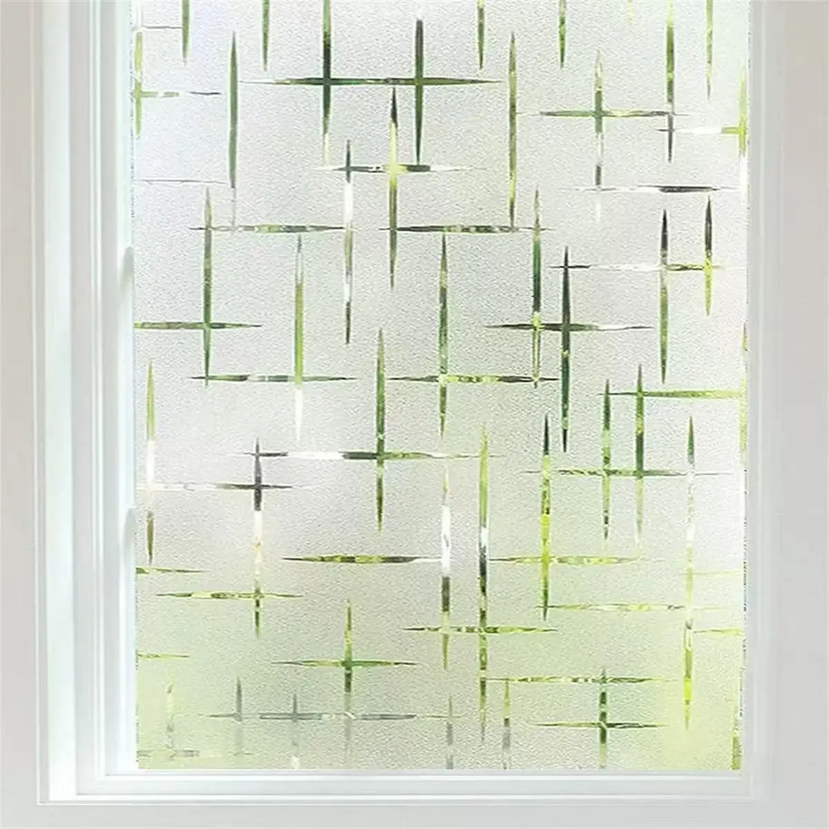 Fensterfolie mit Kreuzmuster, elektrostatische Adsorption, mattiert, klebefreier Fensteraufkleber, Glasaufkleber, Sichtschutzfolie, geeignet für Büro, Badezimmer, Schlafzimmer