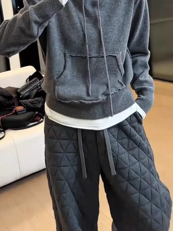 Women's Loose Casual Cotton Pants Autumn Winter New Sle Diamond Pattern Drapey Wide Leg Pants plus Size Faionable