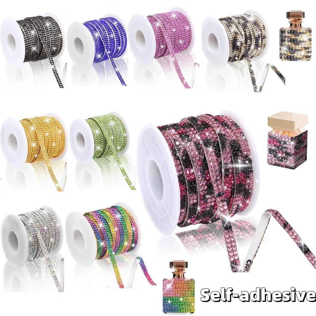Cinta Adhesiva de Diamantes de Imitación de 5 Yardas, 2 Filas de Cinta de Cristal con Diamantes para Manualidades, Decoración de Autos, Bodas, Ropa y Sombreros