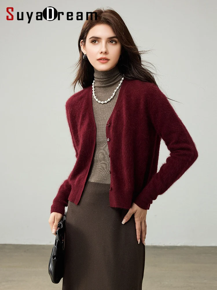

SuyaDream, женские кардиганы, флисовая шерсть, V-образный вырез, мягкие уютные свитера, 100% шерсть, осенне-зимние куртки 2025 г.