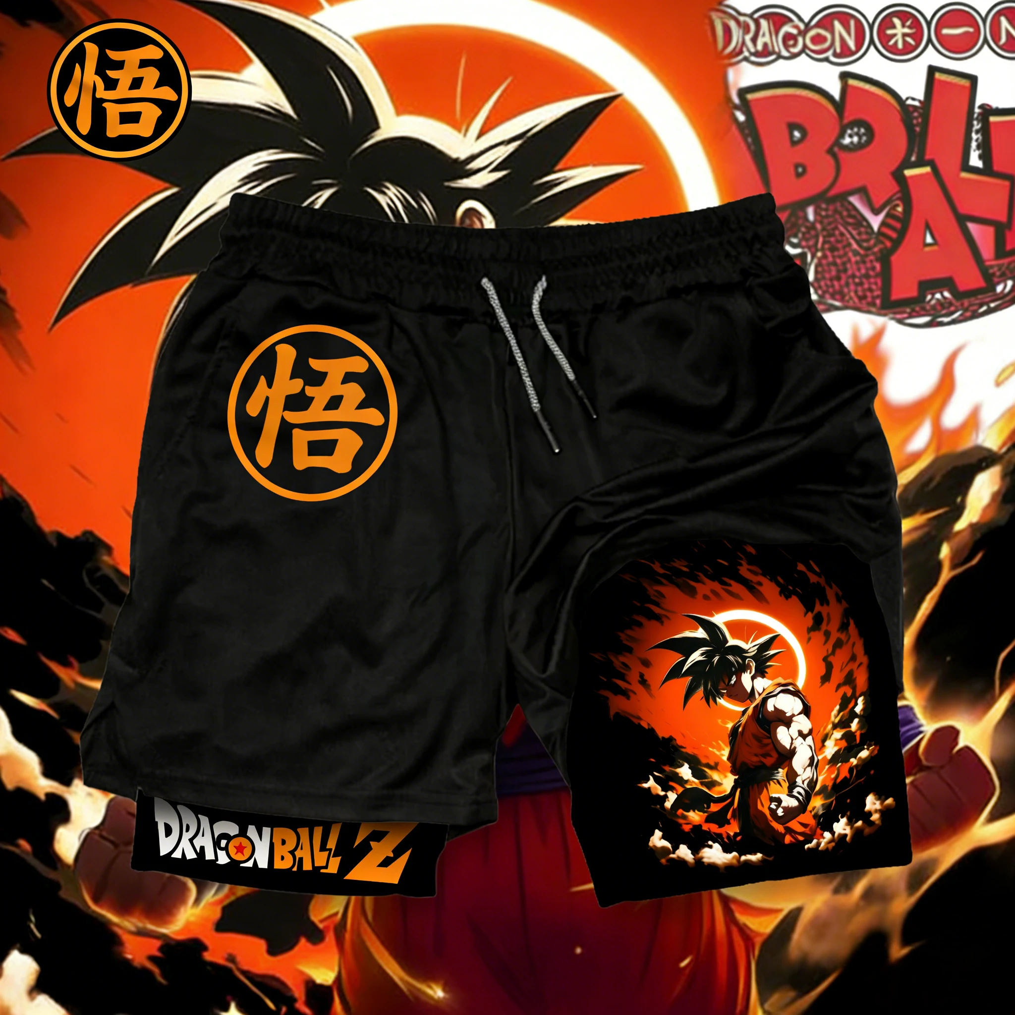 

Летние шорты 2-в-1 «Драгон Болл» 2026 года, оверсайз, из высококачественного хлопка, с принтом Гоку и иероглифами, унисекс, ретро, повседневные, для взрослых