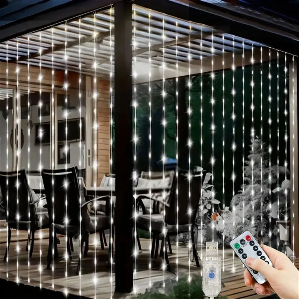 

USB Plug LED Curtain Lights Muslim Ramadan Decoration for Home Outdoor Wedding Garland Eid Mubarak Fairy Light 8 Lighting Modes