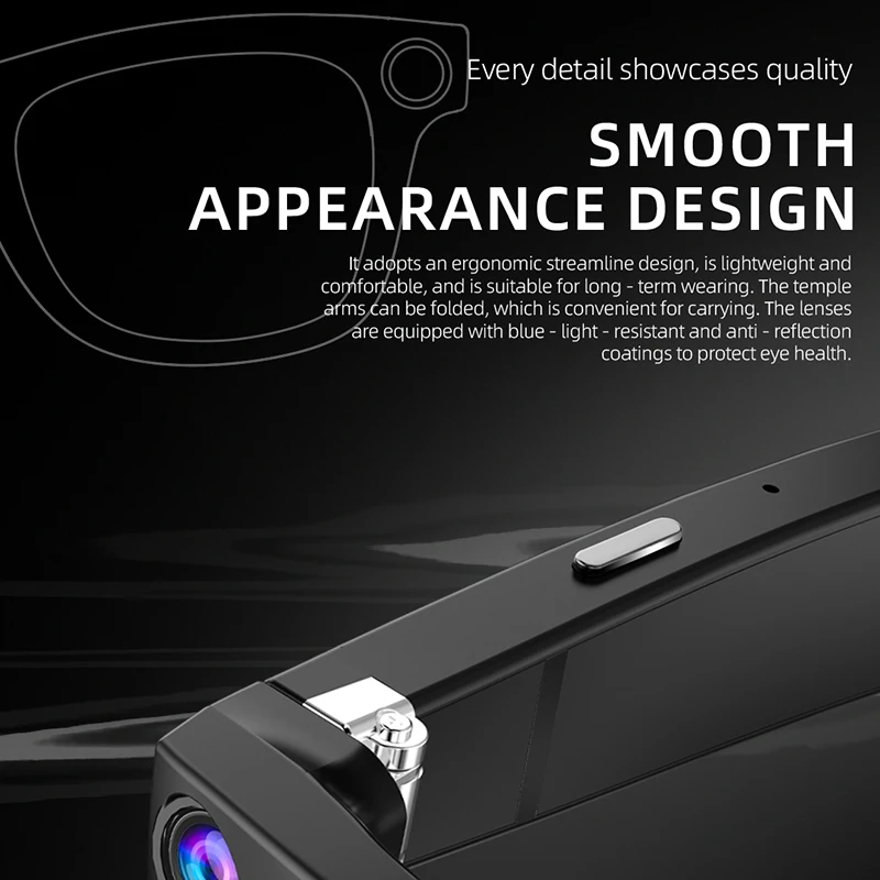 2025 800W Pixel Camera VideoGlasses com tecnologia de estabilização de imagem Bluetooth Chamada Assistente de voz AI Coisas Reconhecimento