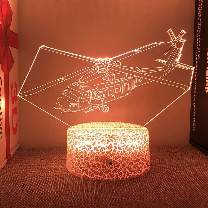 Elite Force Black Hawk Helicopter Night Light Personalized Customize Aircraft Acrylic 3d Led Lamp Bedroom Decor Gift For Kids