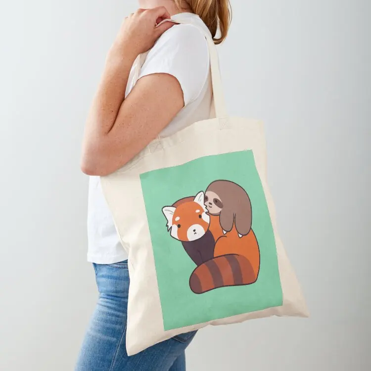 

Little Sloth and Red Panda Tote Bag shopper bag women canvas tote bag men's tote women handbag