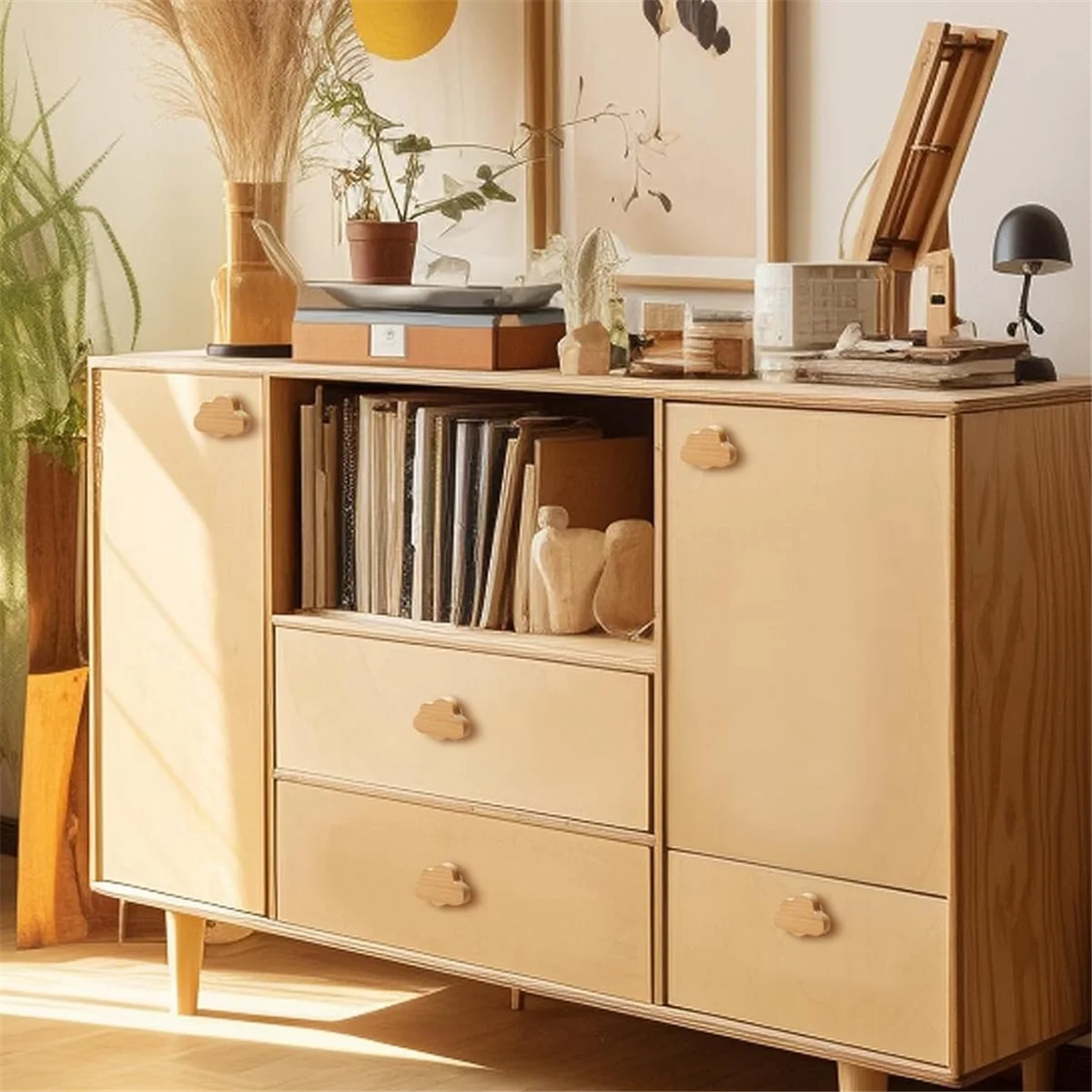 Perillas de tocador bohemias, pomos de cajón de madera de haya duradera, tiradores de tocador de madera en forma de nube para armarios, muebles,