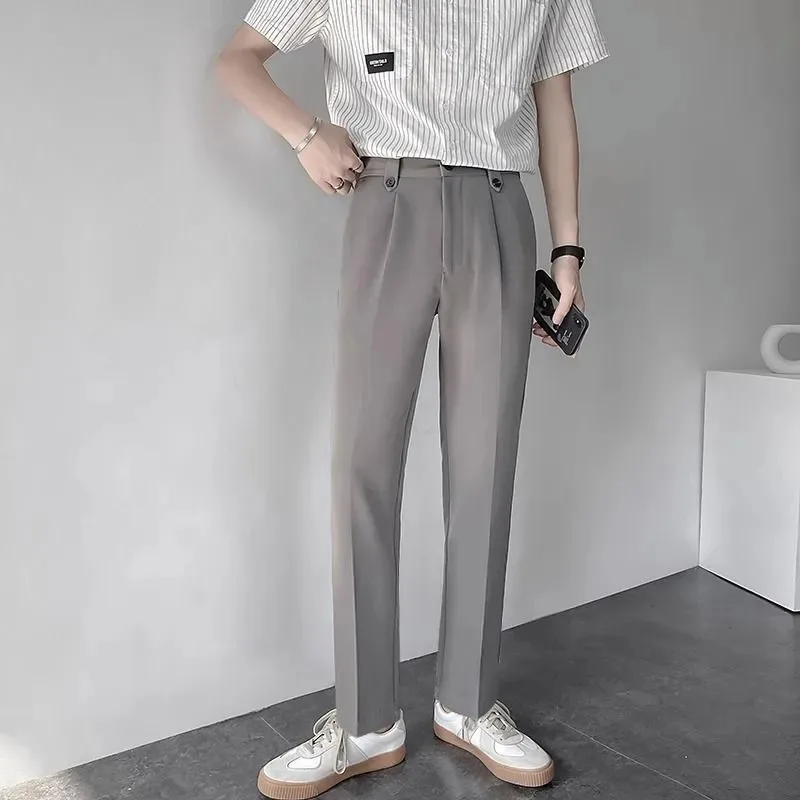 

Мужские брюки-чинос с высокой посадкой, прямые, свободные, для делового повседневного стиля, легкий зрелый образ