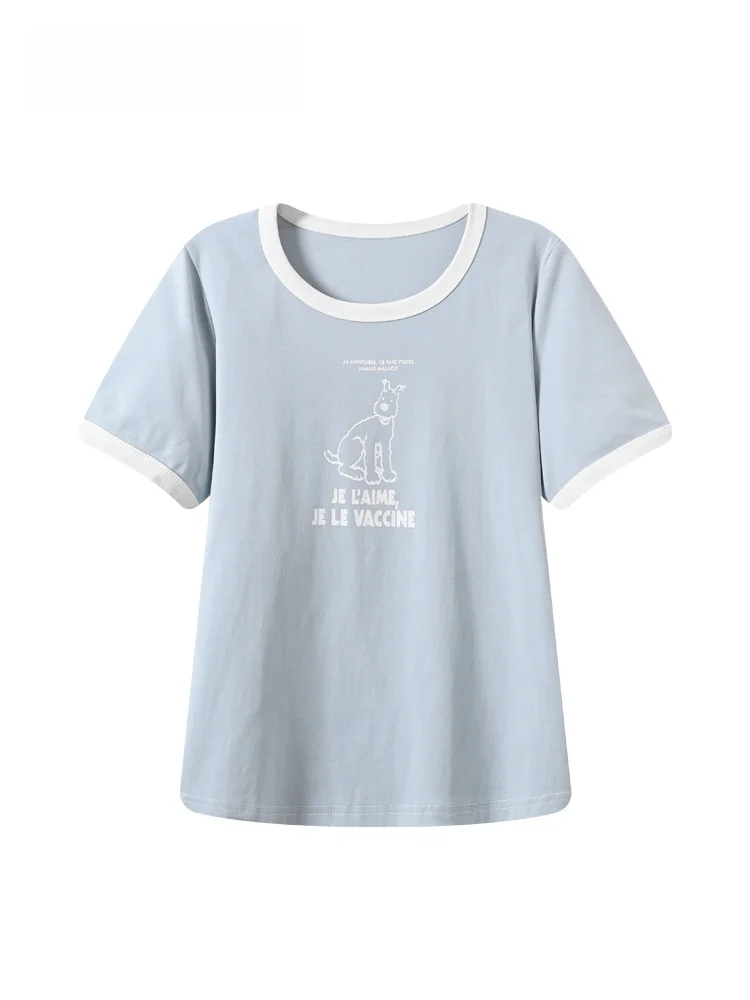 

Loose round Neck Short Sleeve T-Shirt Women's plus Size Summer New Style Meat Covering Slimming Versatile Cotton Blend Top